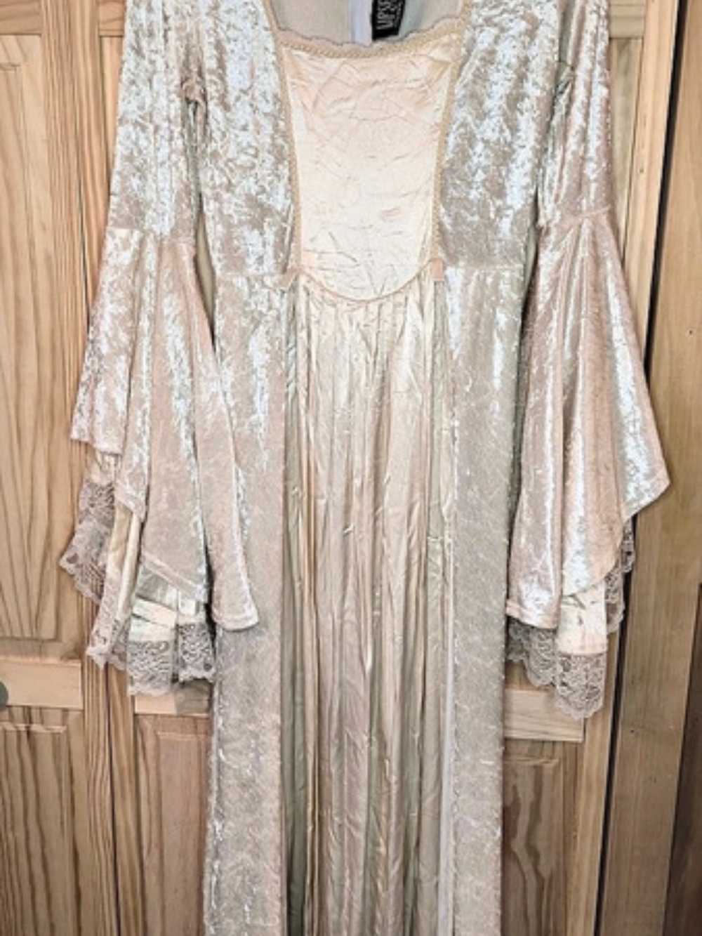 Rare Vintage Lip Service Ivory Cream Velvet Bell Sleeve Maxi Dress Size Medium